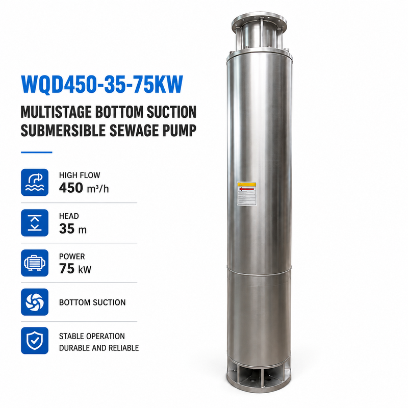 WQD450-35-75KW پمپ فاضلاب غوطه ور چند مرحله ای با جریان 450 m3/h و سر 35 m