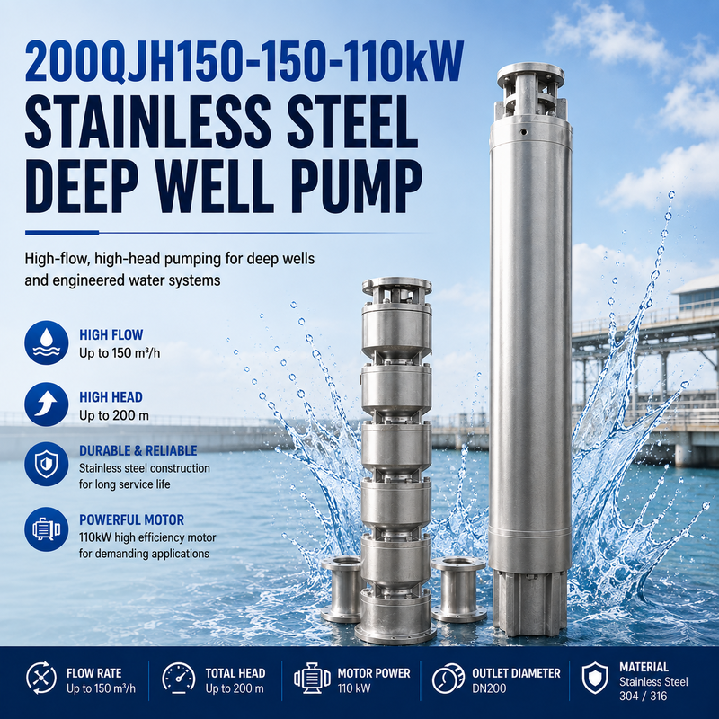 200QJH150-150-110kW پمپ چاه عمیق فولاد ضد زنگ پمپ جریان بالا و سر بالا برای چاه های عمیق و سیستم های مهندسی آب
